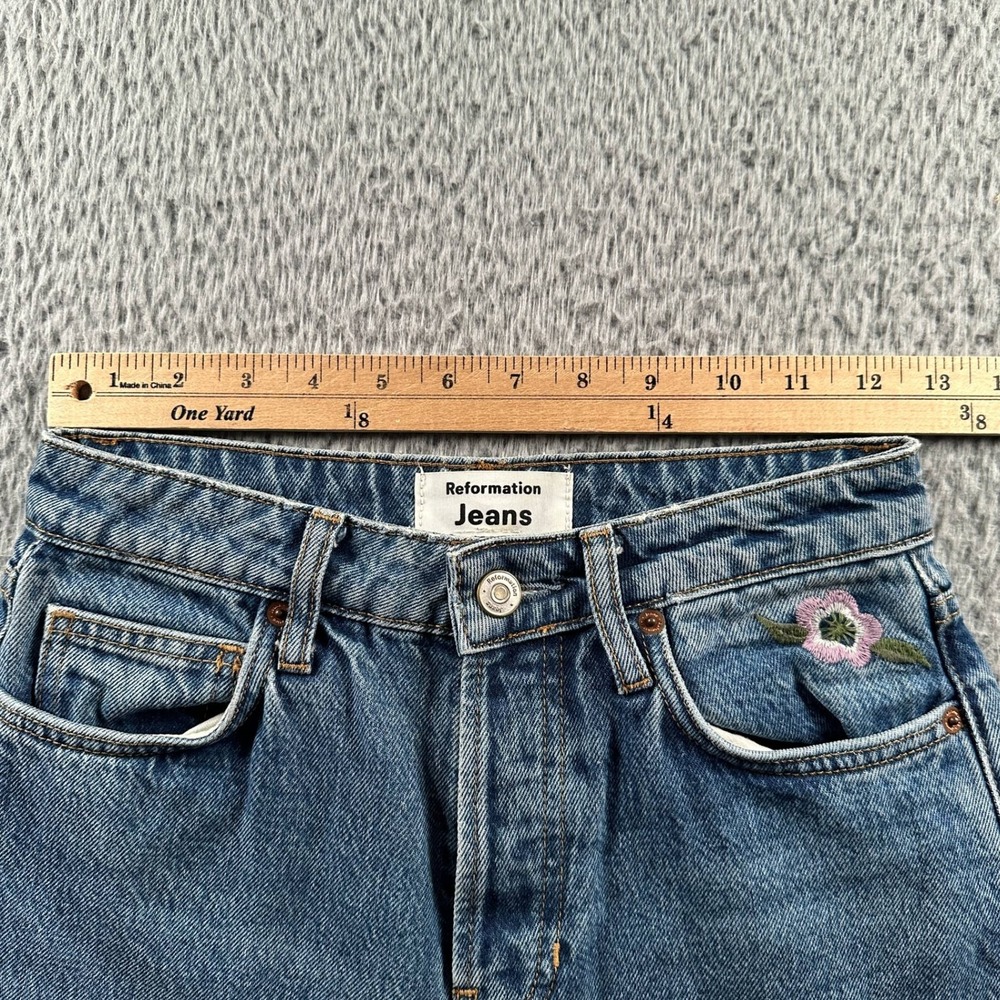 Reformation Jeans Womens 25 Cynthia High Rise Straight‎ Floral Embroidery Blue - Picture 6 of 16